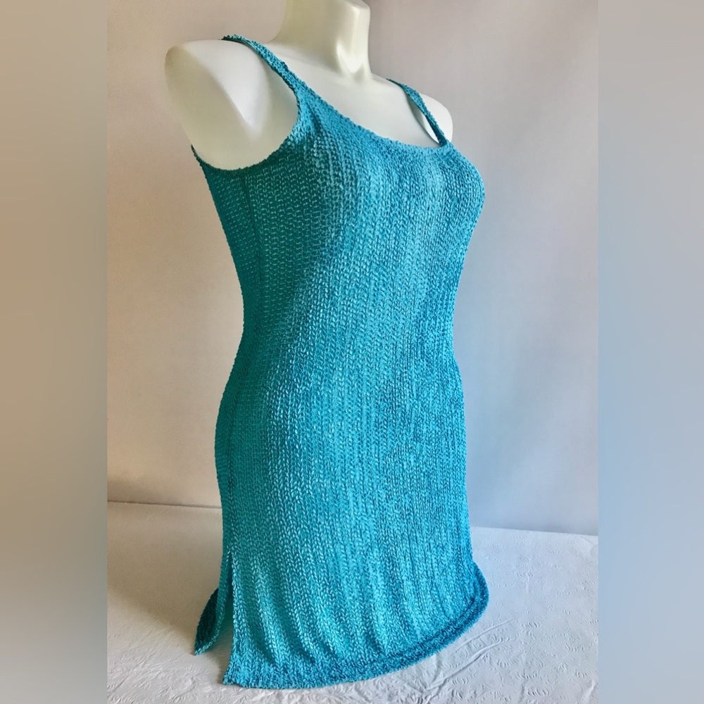 Baja Blue Tunic Tank Top Coverup M Turquoise Sheer Ribbon Knit Quick Dry